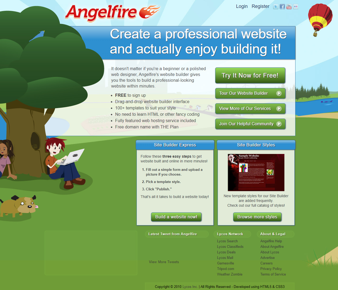 Angelfire website in 2010