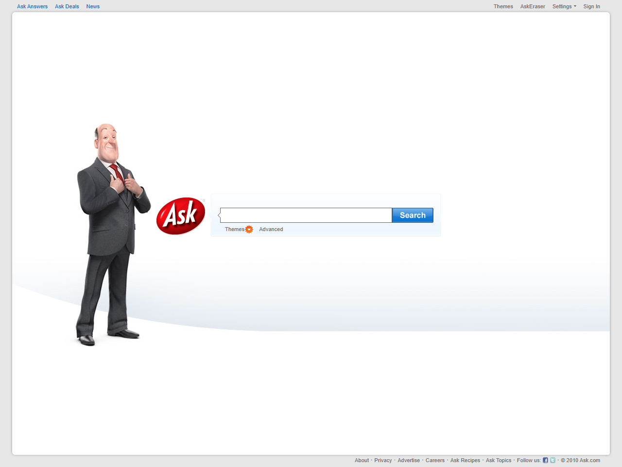 Ask.com website in 2010
