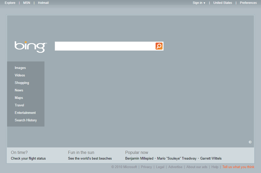 Bing website in 2010