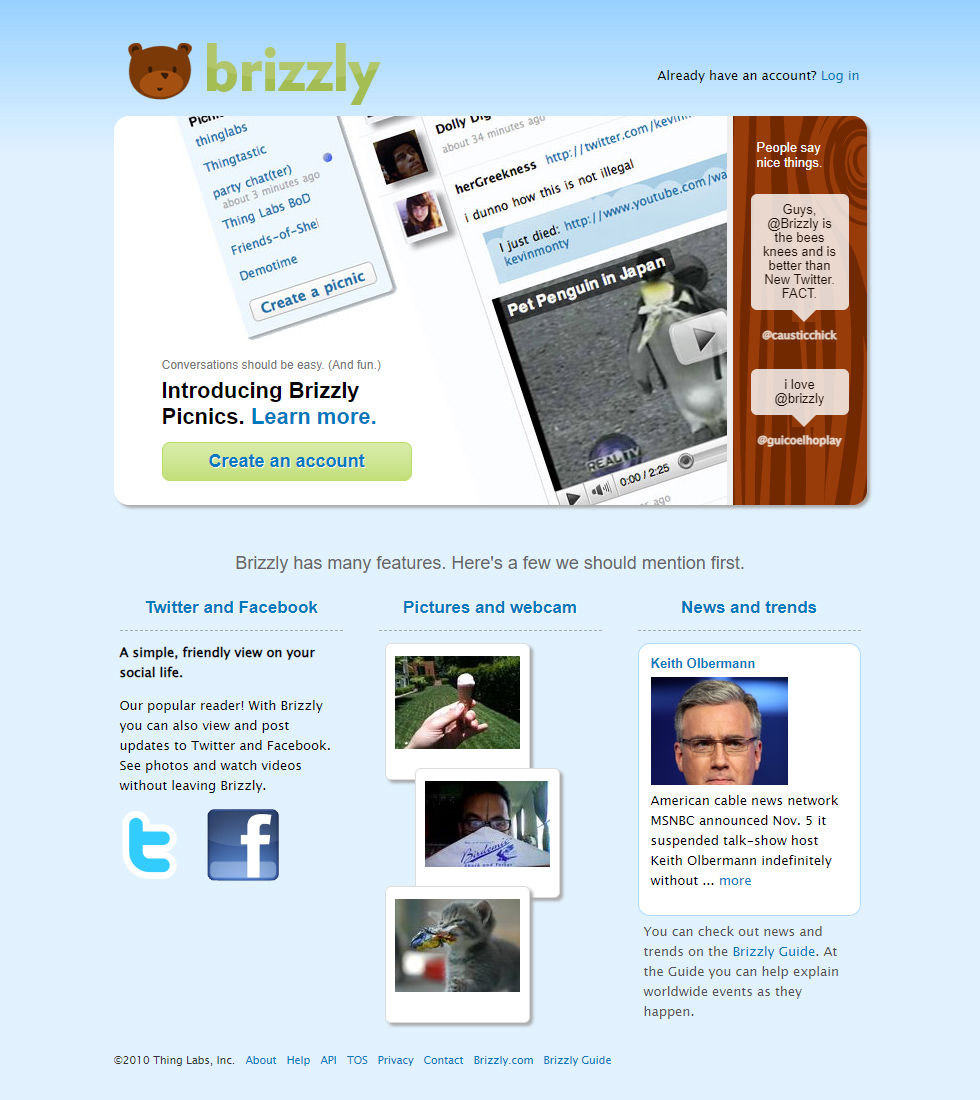 Brizzly website in 2010