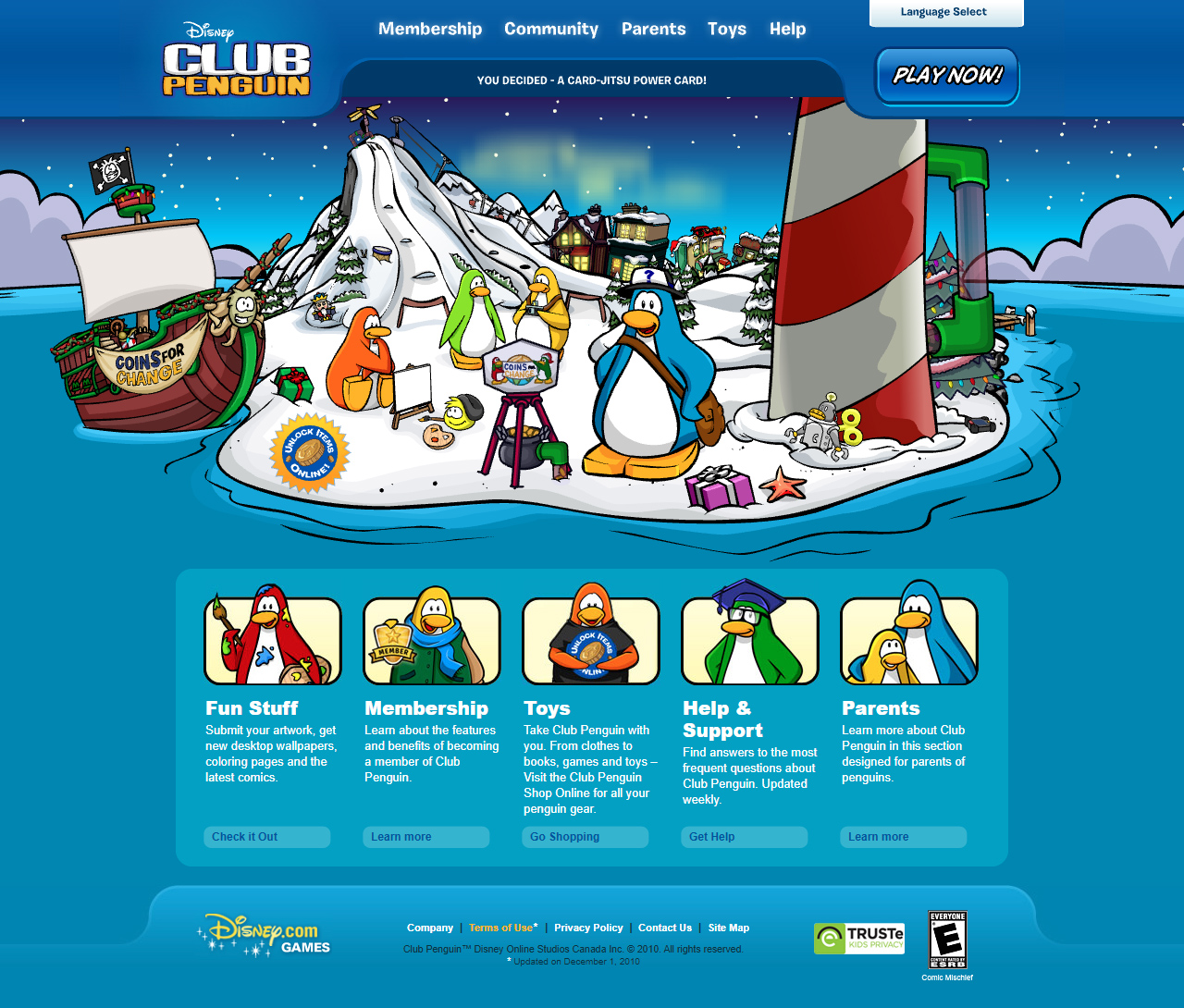 Club Penguin website in 2010