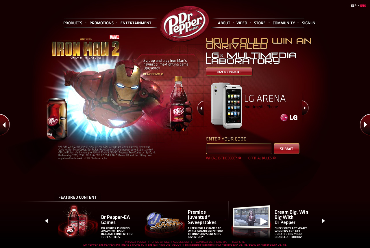 Dr Pepper website in 2010