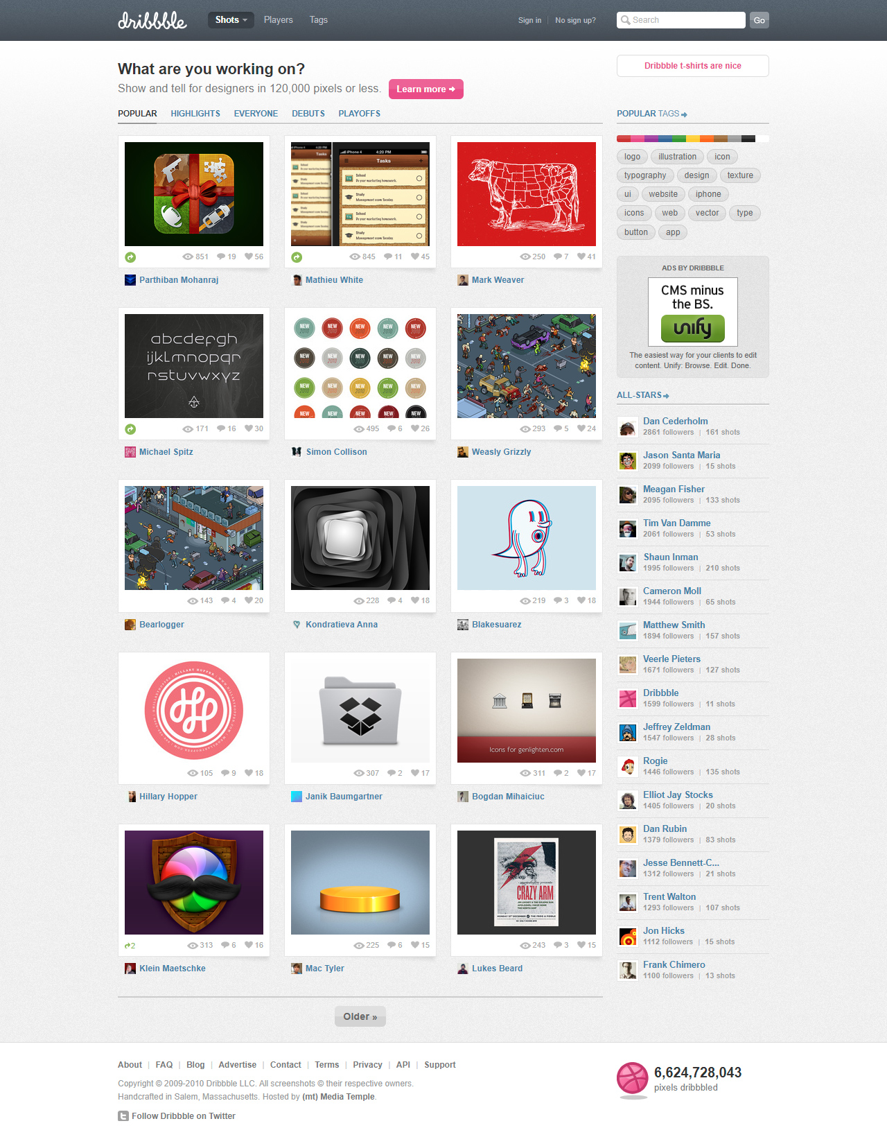 Dribbble website in 2010