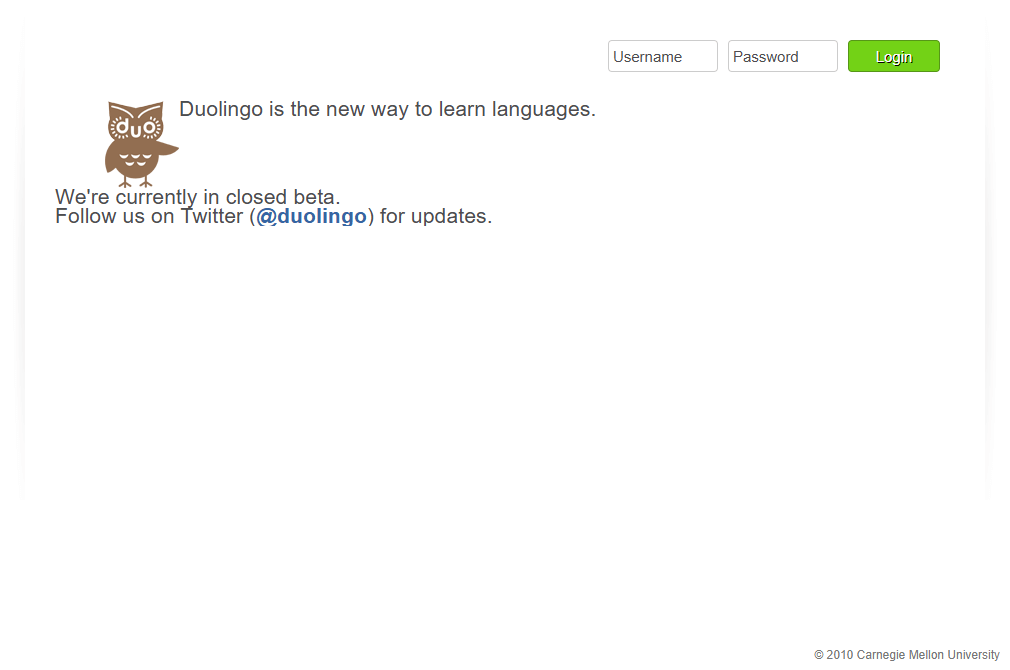 Duolingo website in 2010