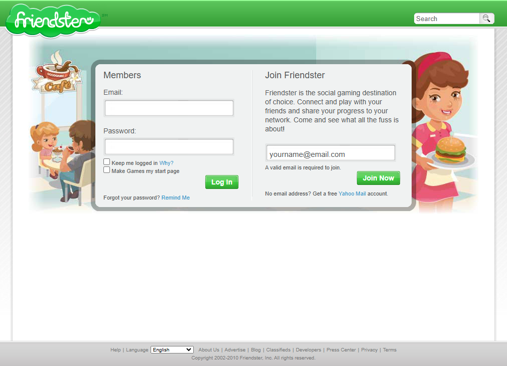 Friendster website in 2010
