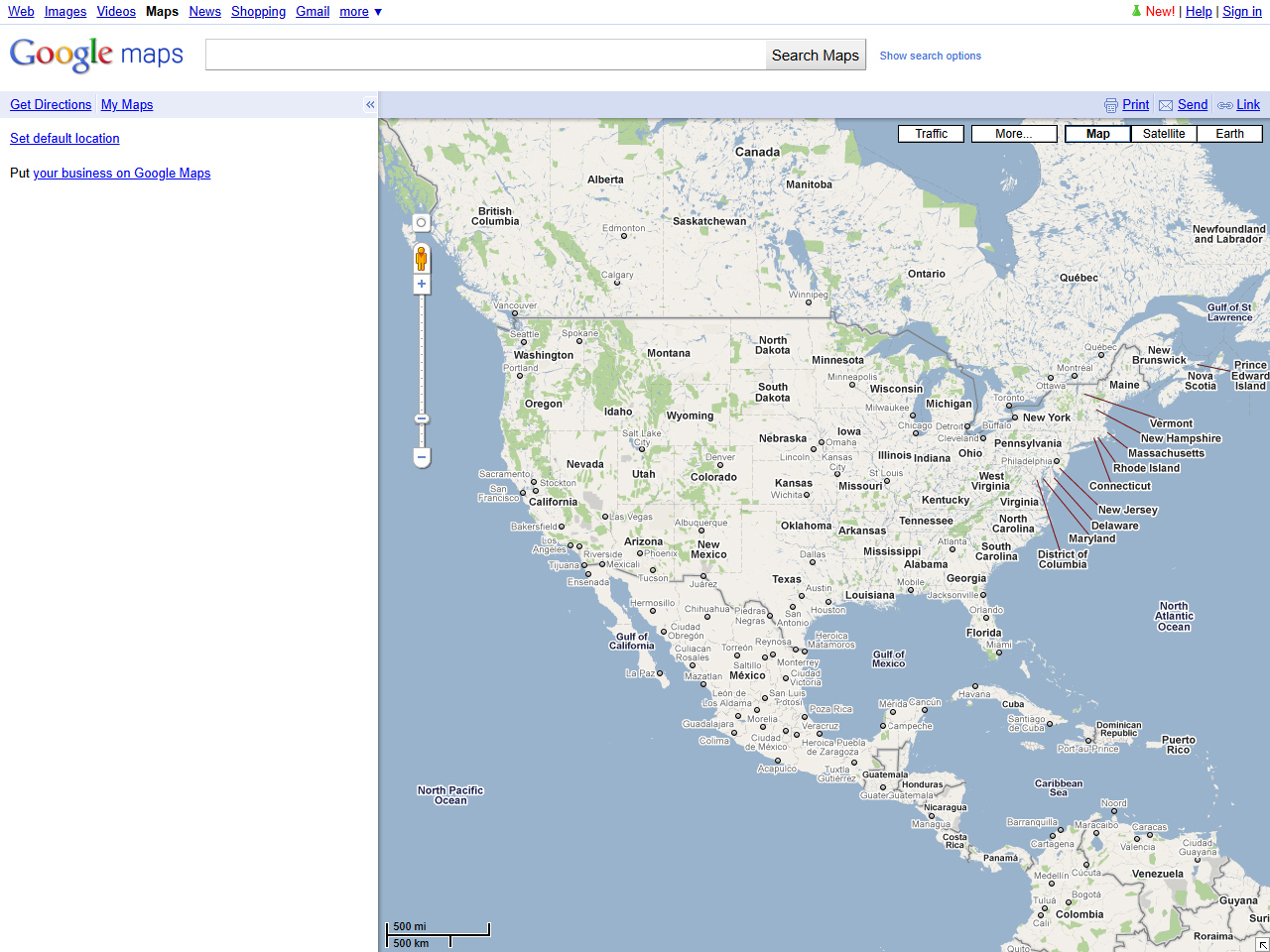 Google Maps website in 2010