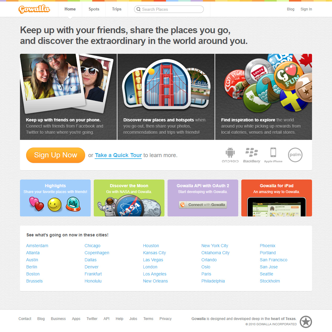 Gowalla website in 2010