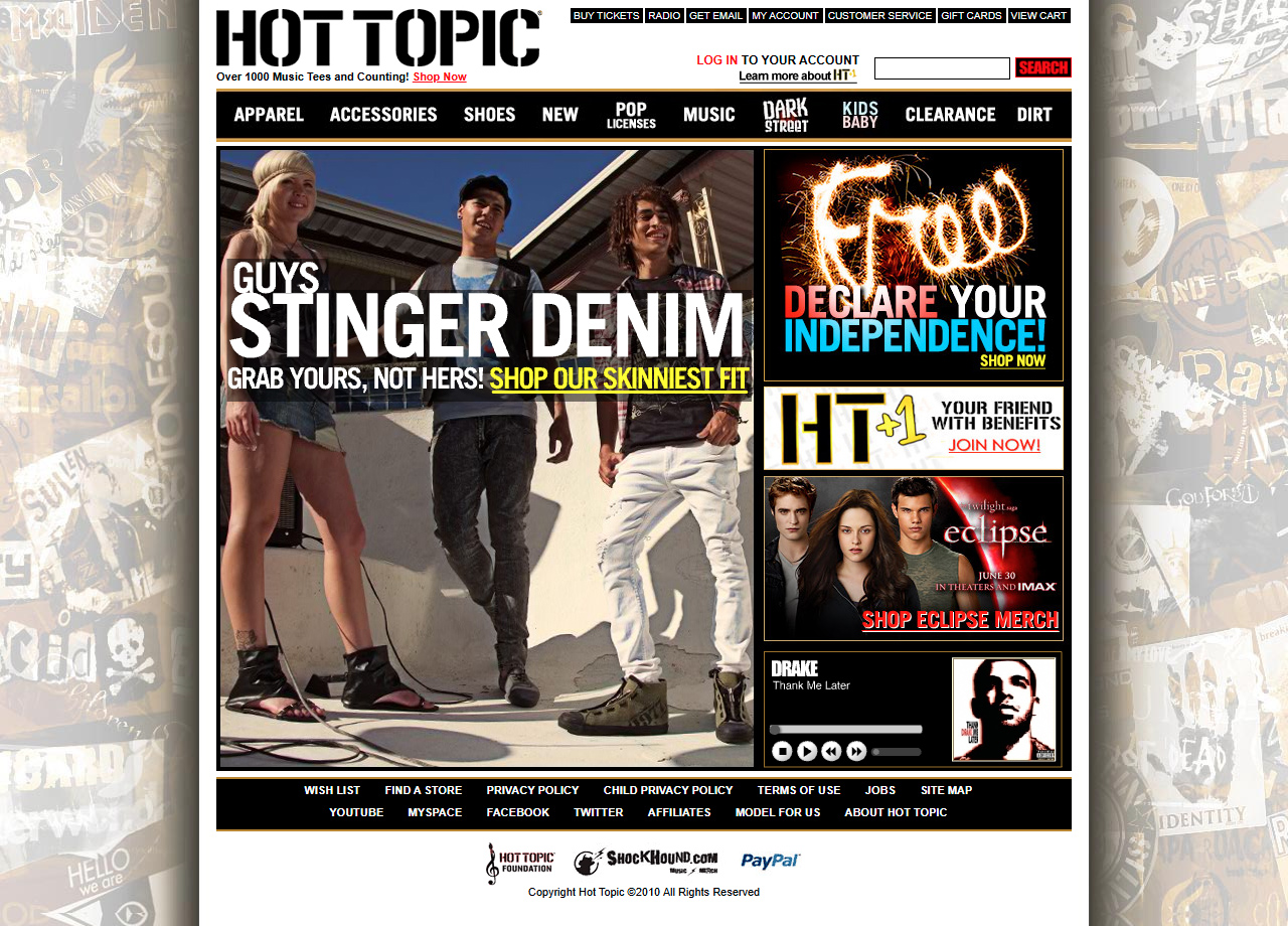 Hot Topic website in 2010