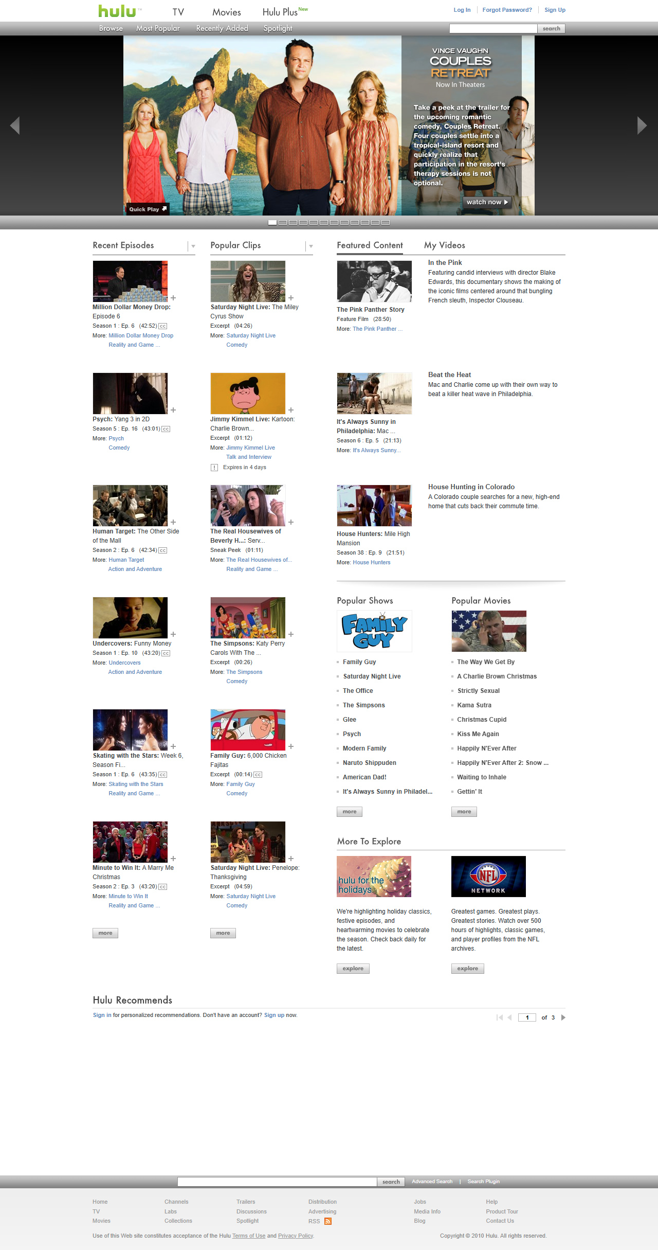 Hulu website in 2010