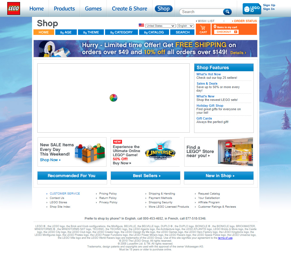 LEGO Shop website in 2010