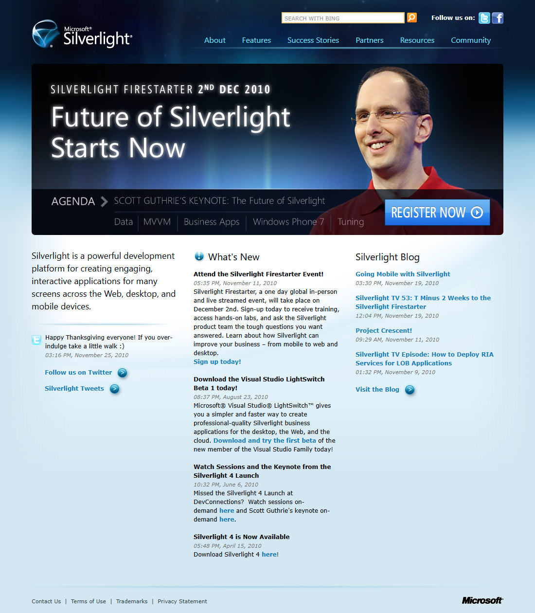 Microsoft Silverlight website in 2010