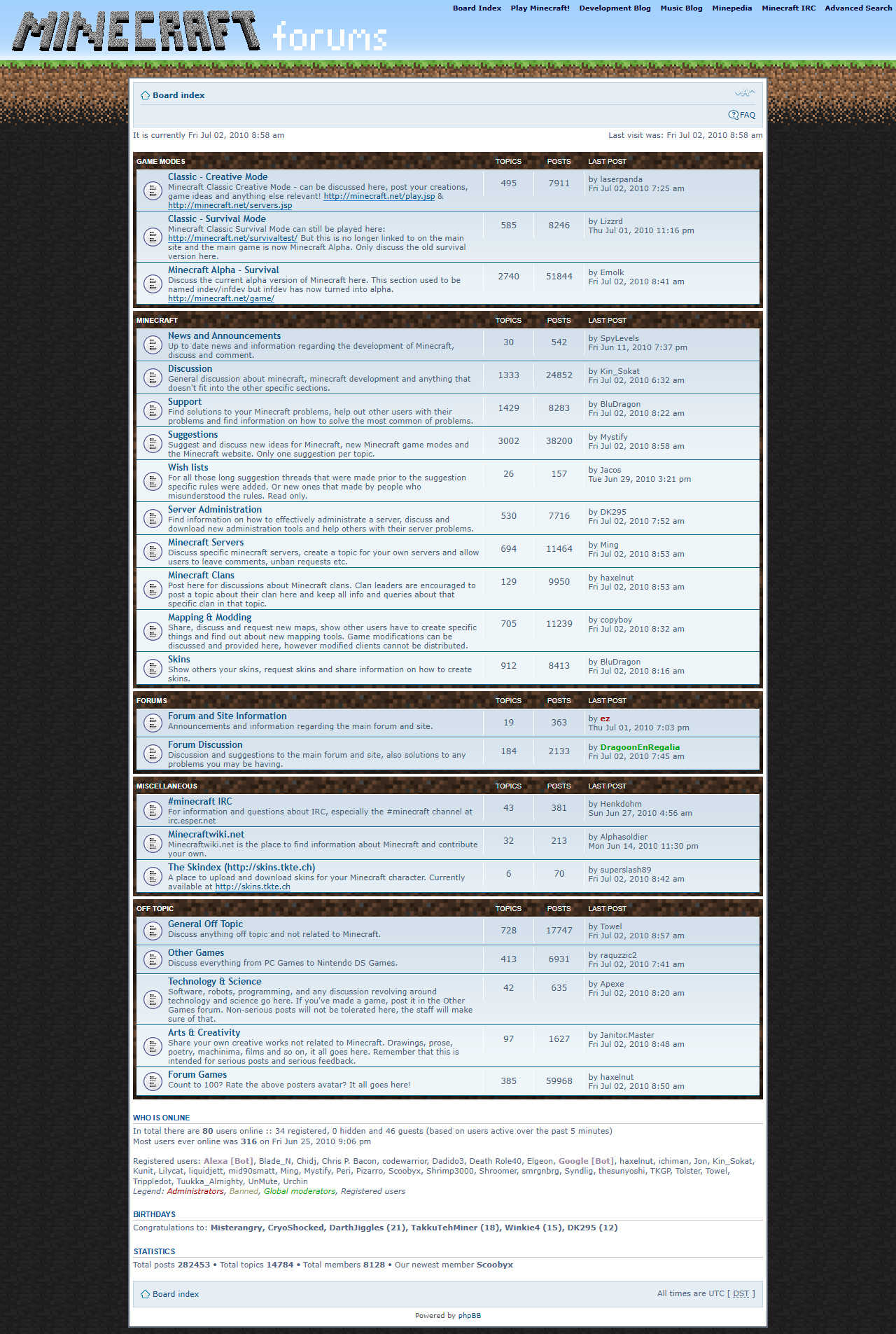 Minecraft Forum website in 2010