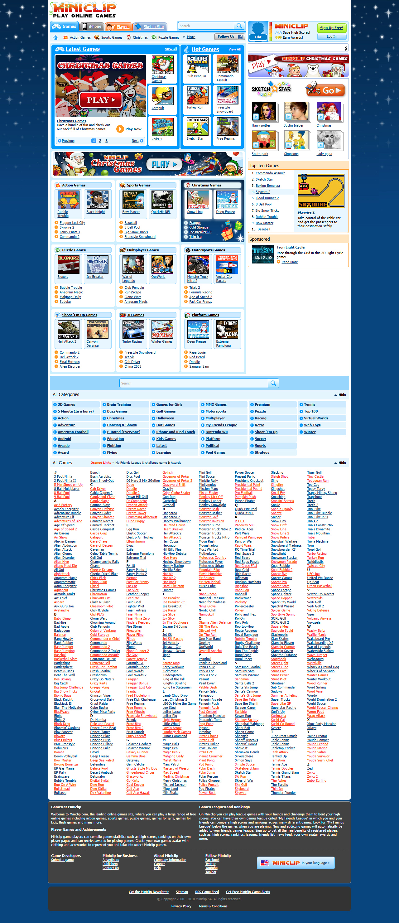 MiniClip website in 2010