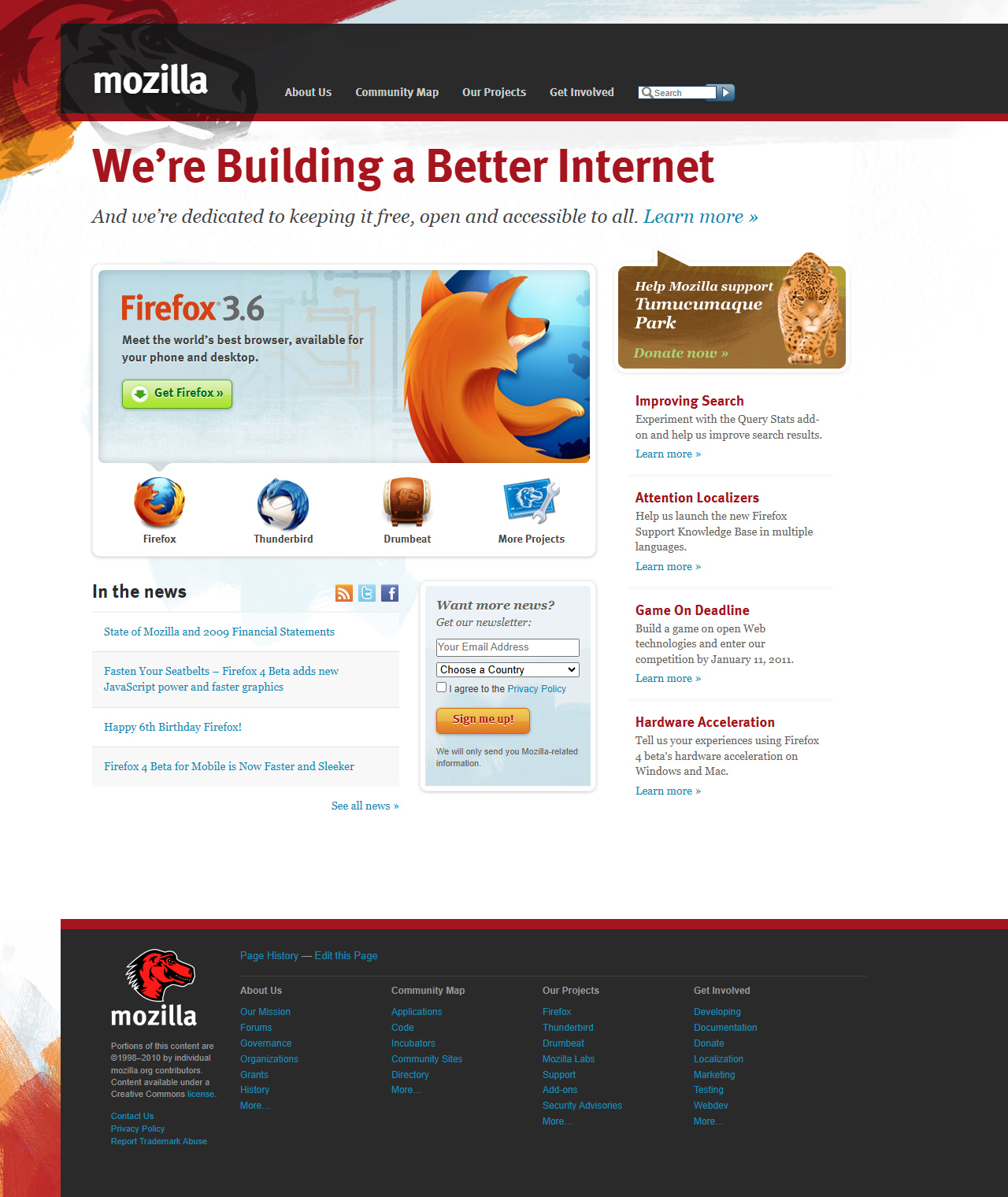 Mozilla.org website in 2010