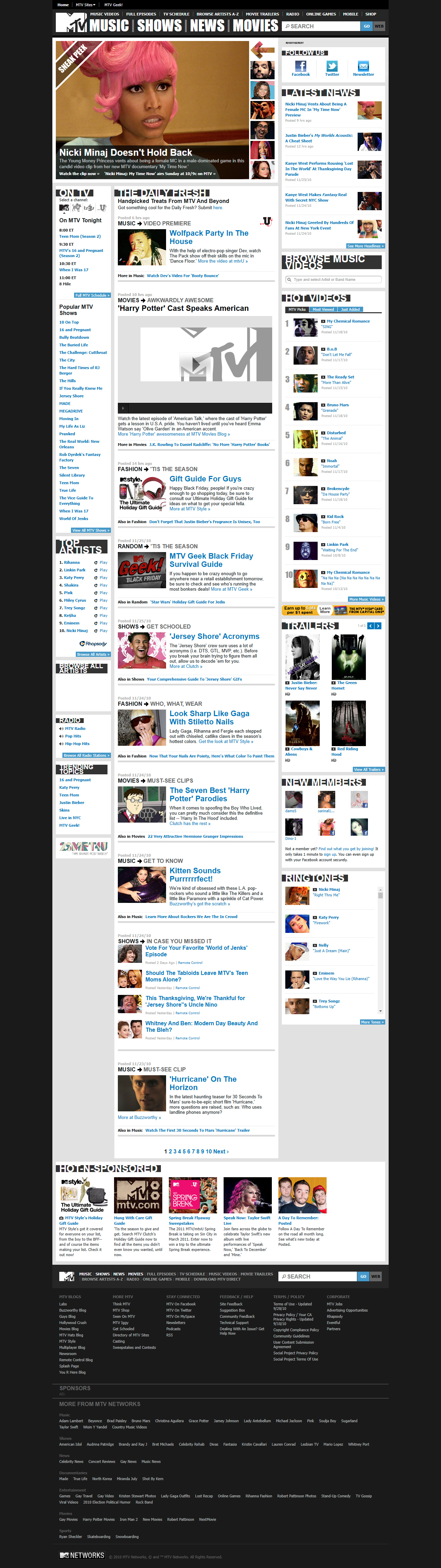MTV website in 2010