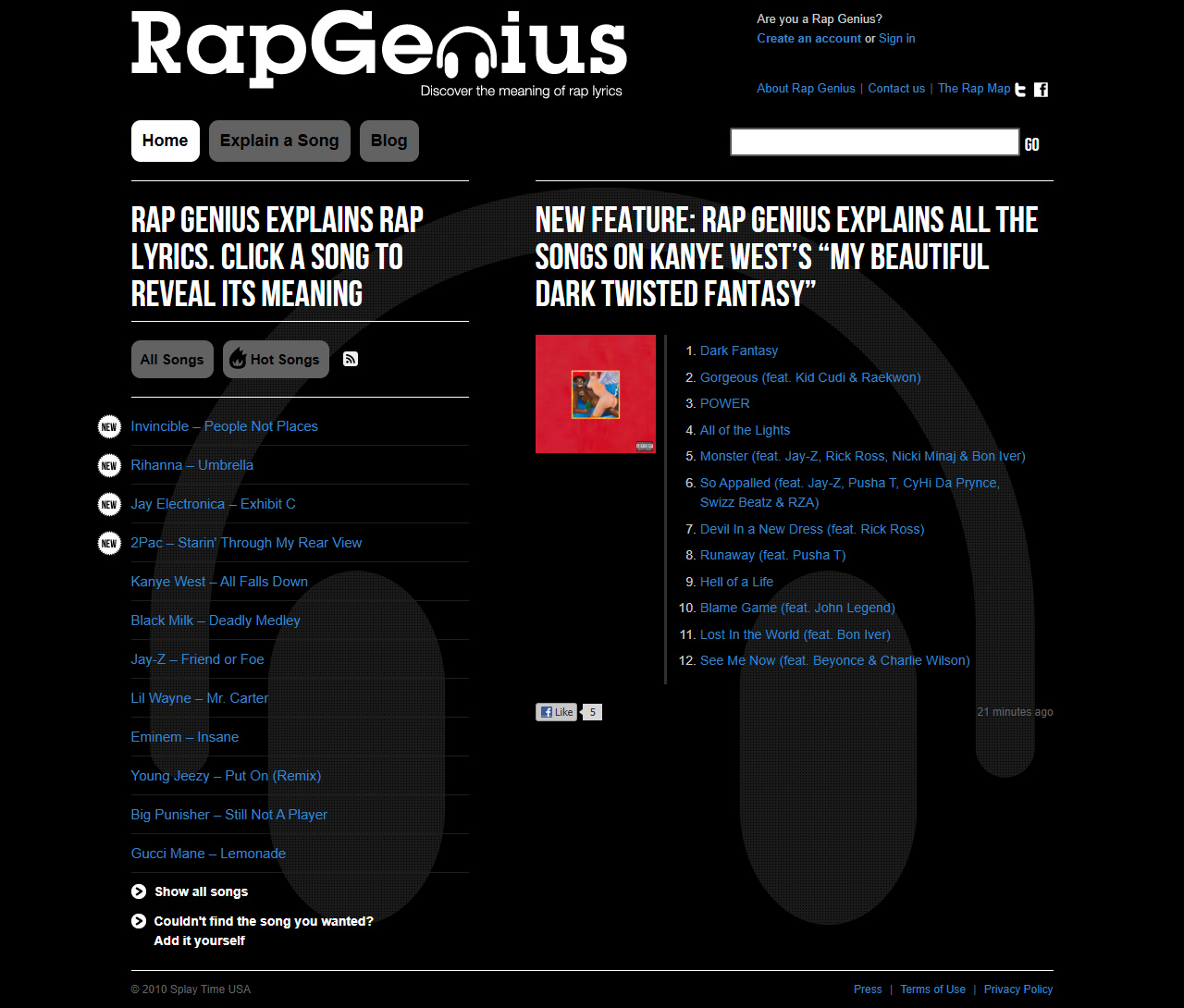 Rap Genius website in 2010