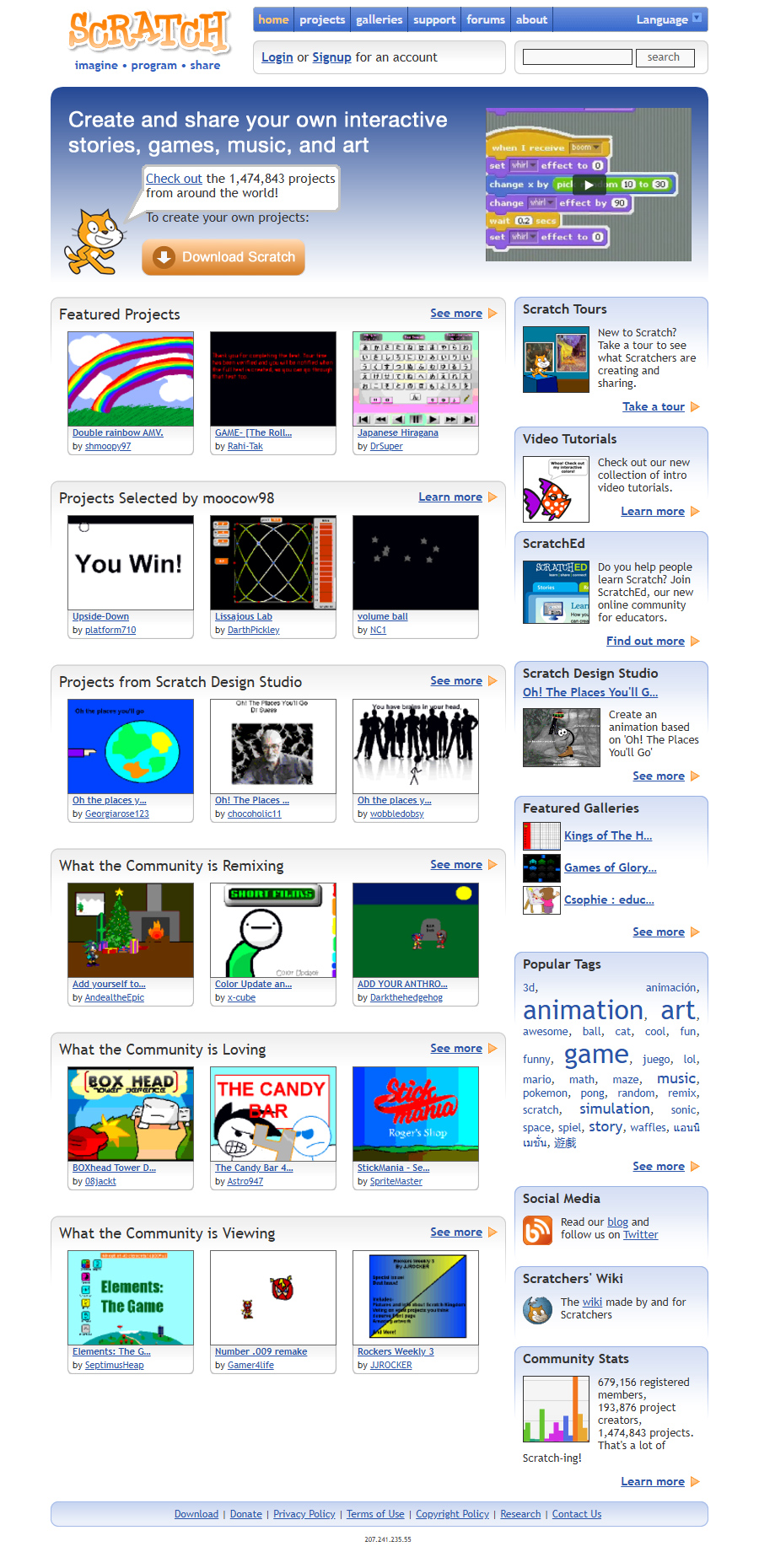 Scratch website in 2010