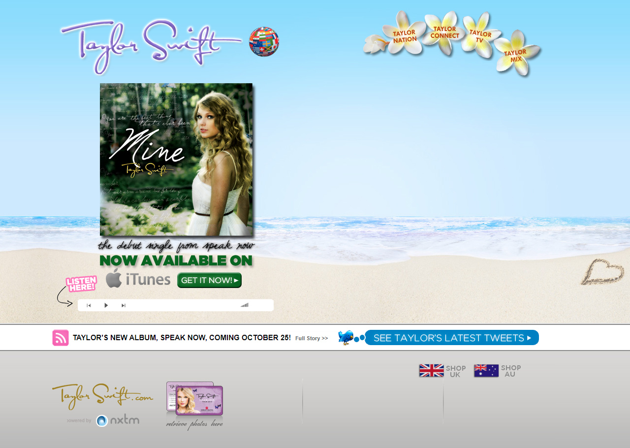Taylor Swift website in 2010