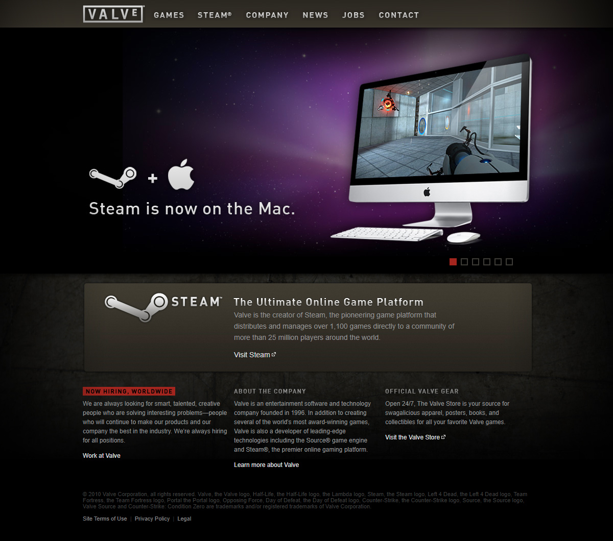 Valve Software website in 2010