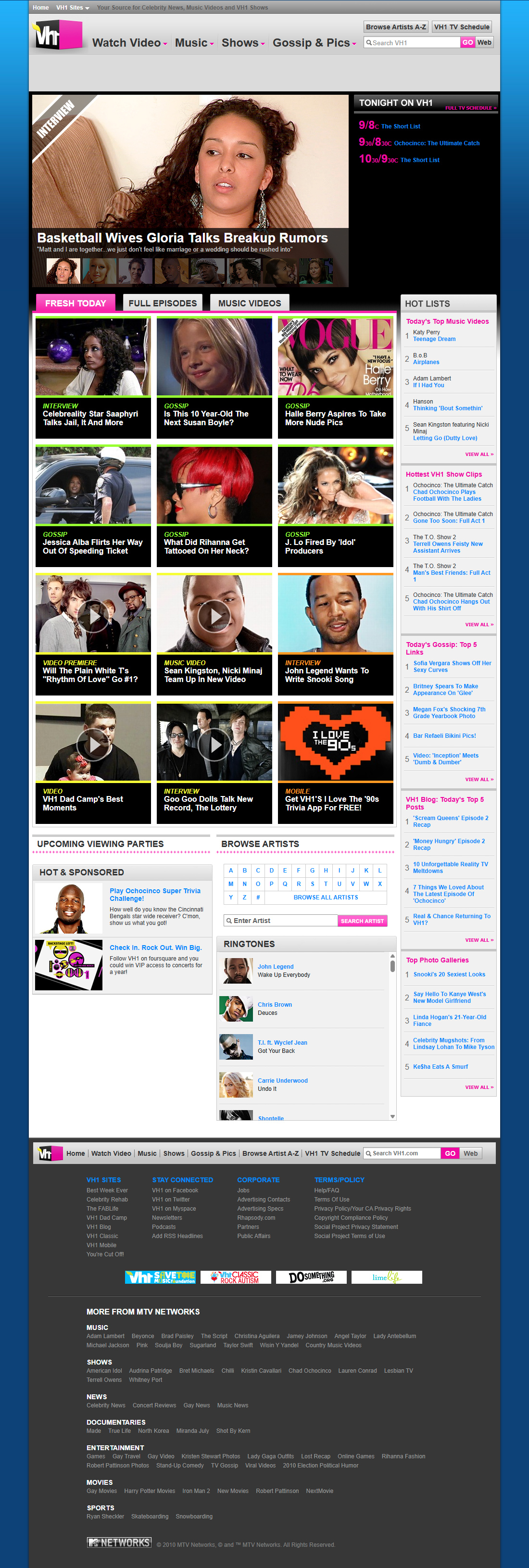 VH1 website in 2010