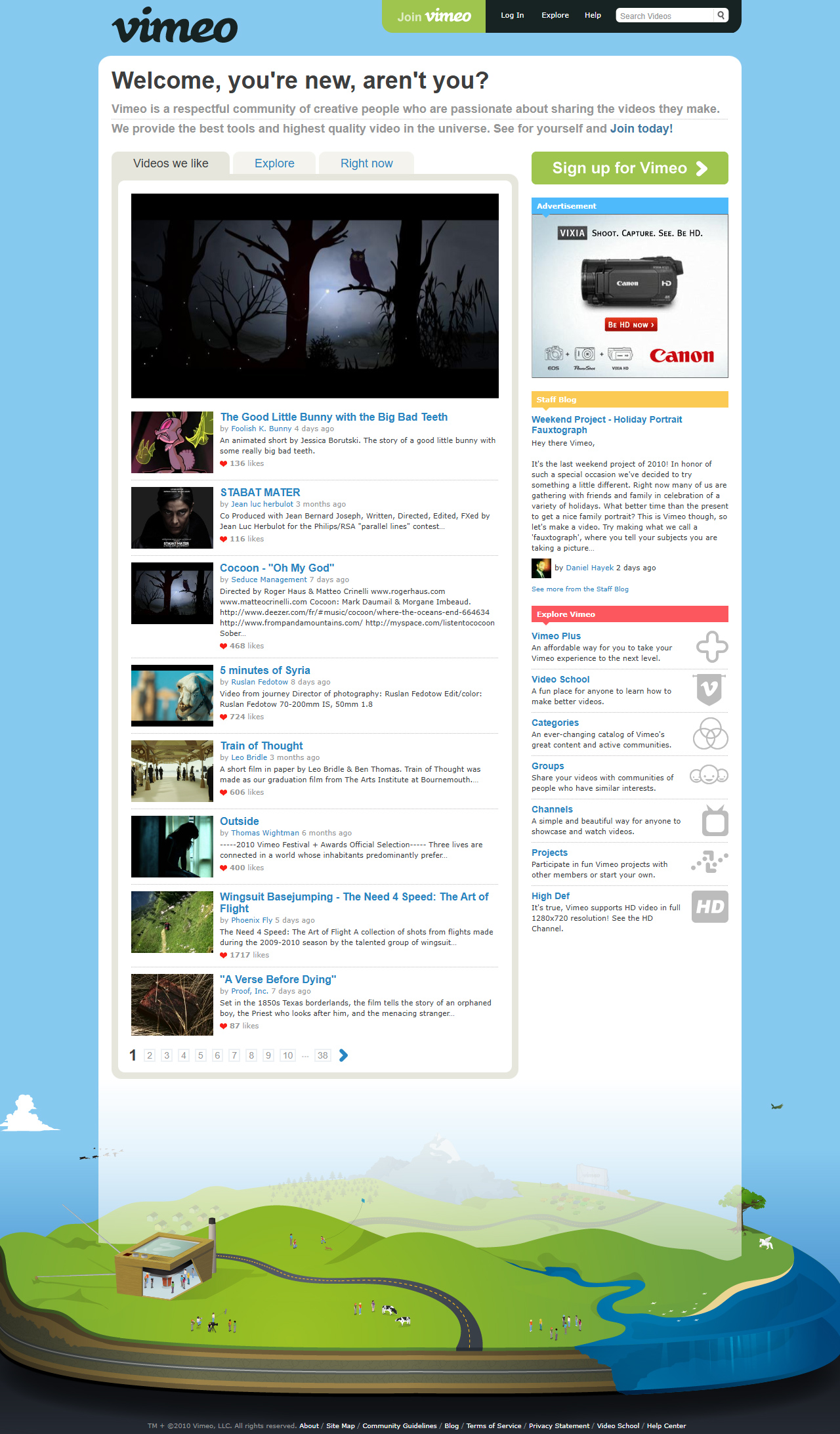 Vimeo website in 2010