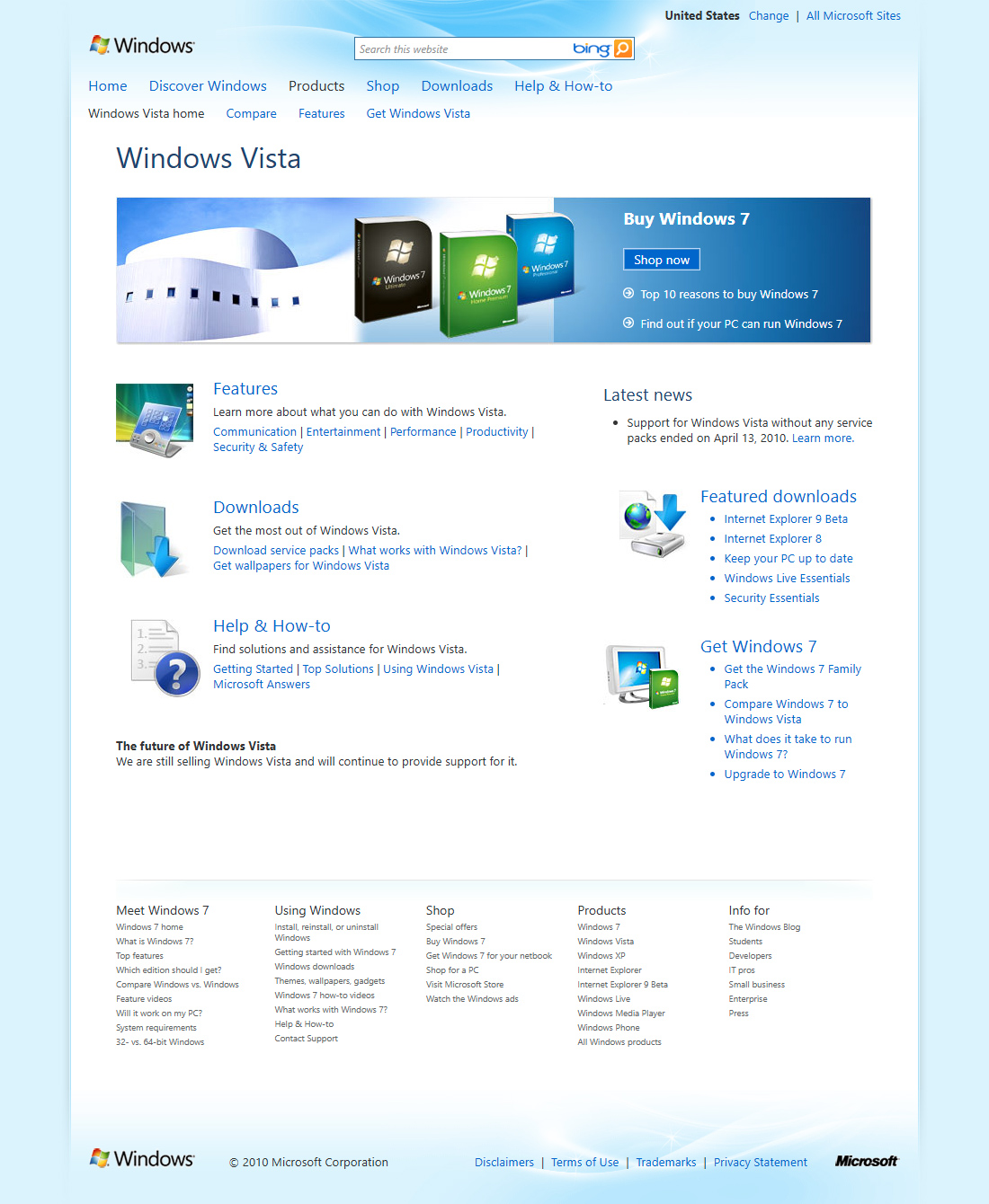 Windows Vista website in 2010