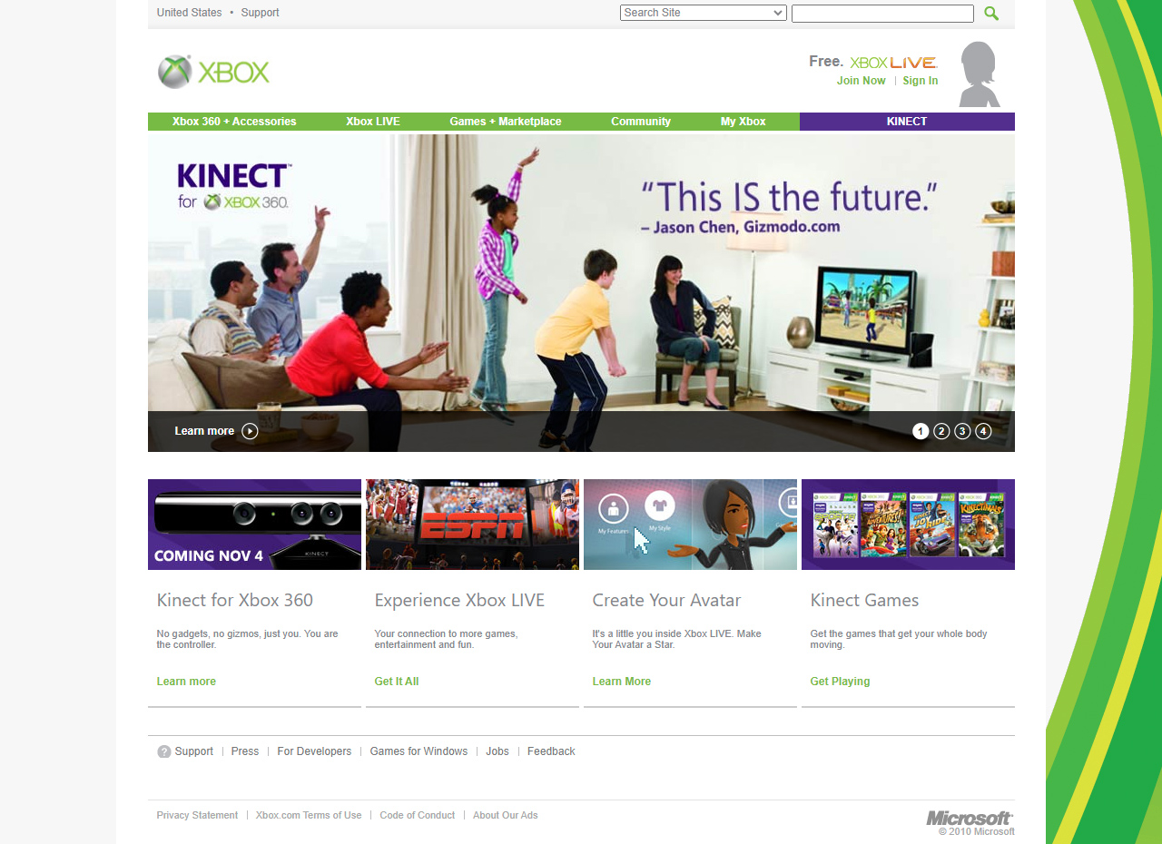 Xbox website in 2010