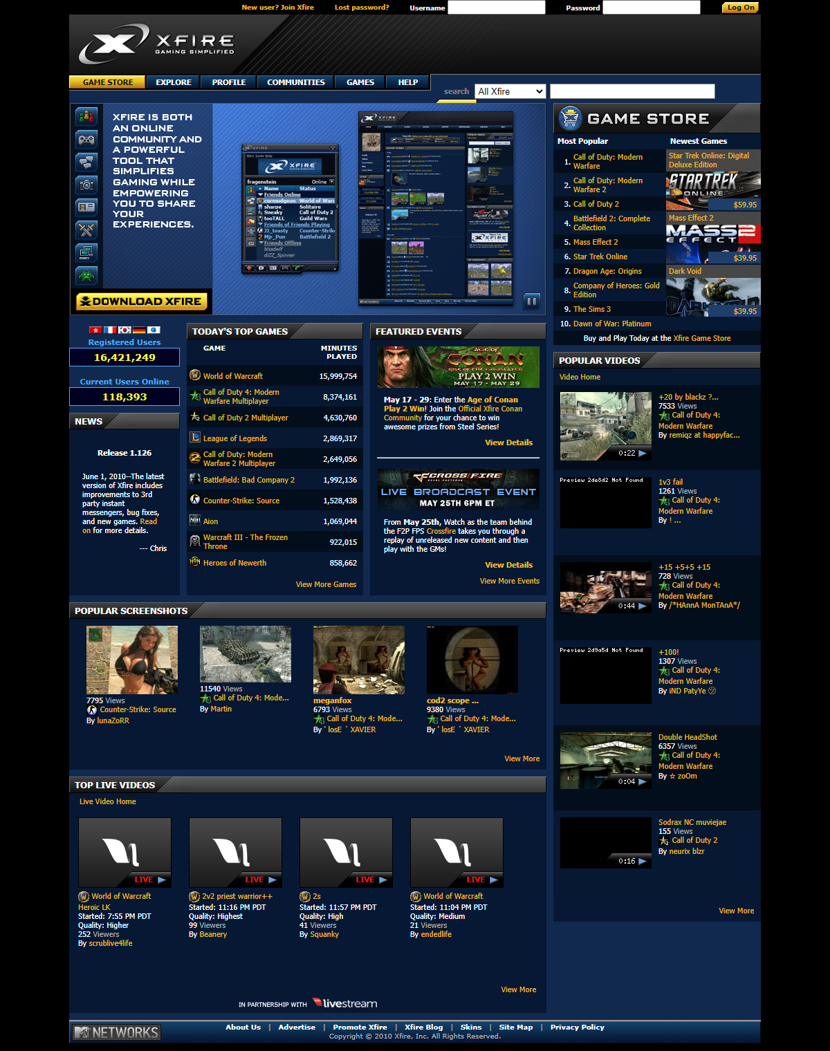 Xfire website in 2010