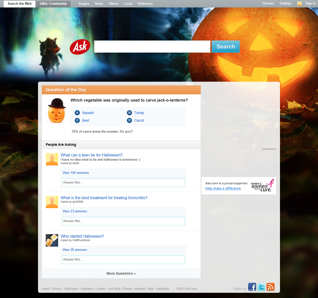 Ask.com website in 2011