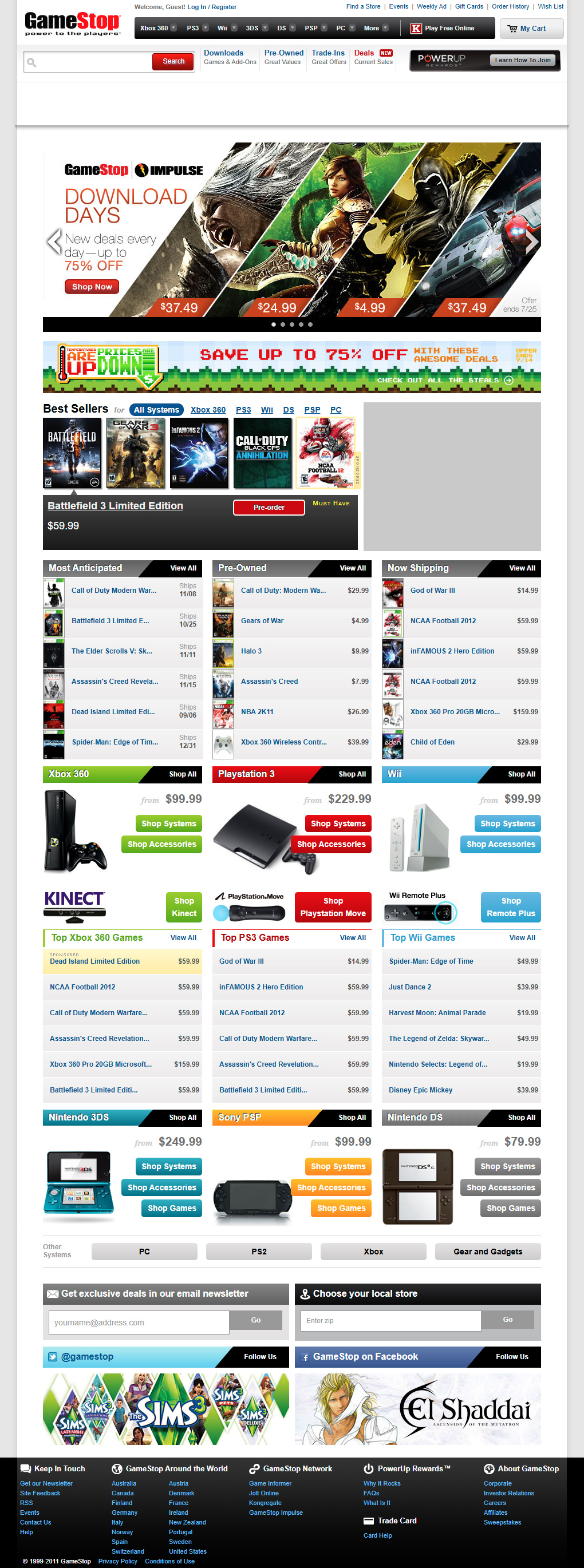 GameStop website in 2011