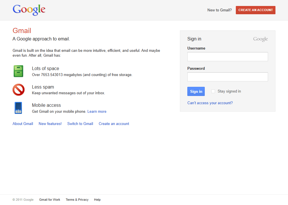 Gmail website in 2011