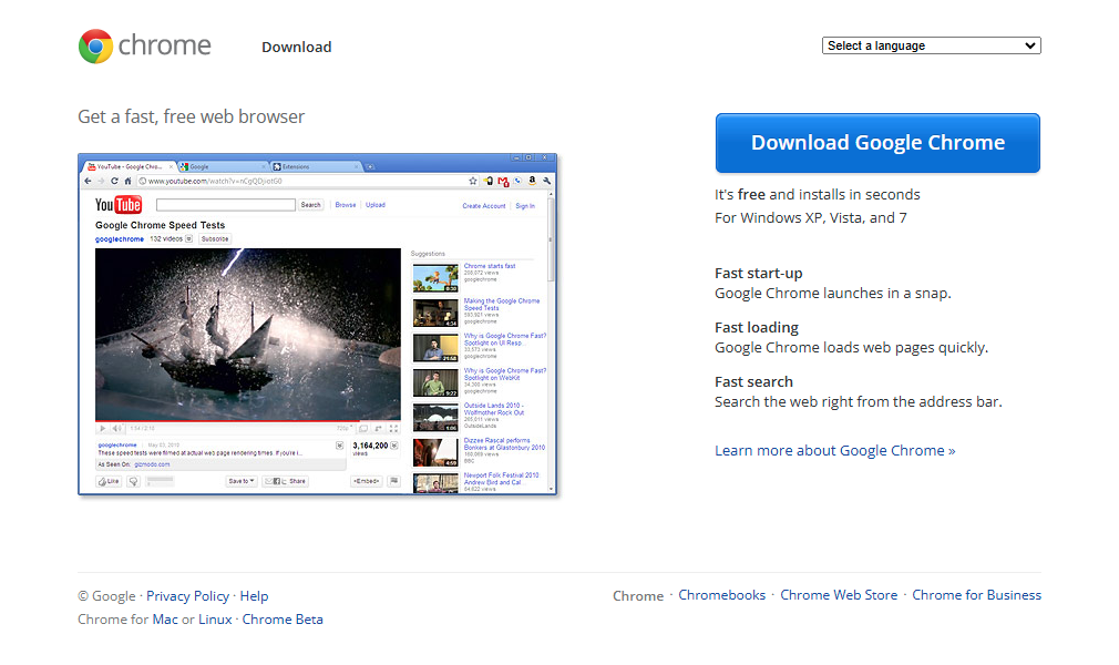 Google Chrome website in 2011