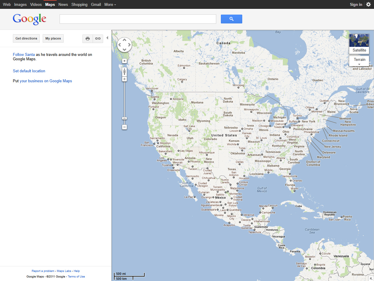 Google Maps website in 2011