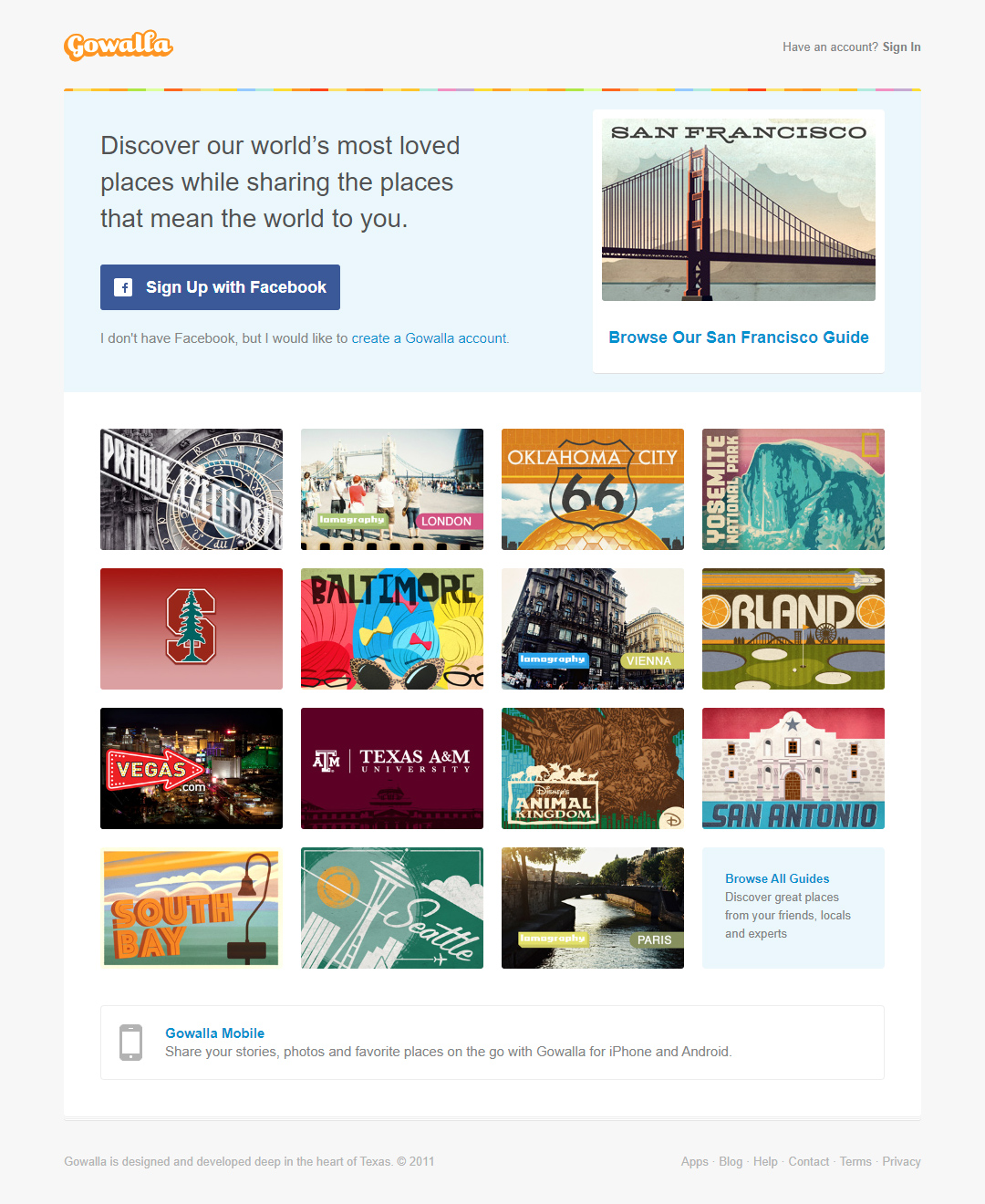 Gowalla website in 2011