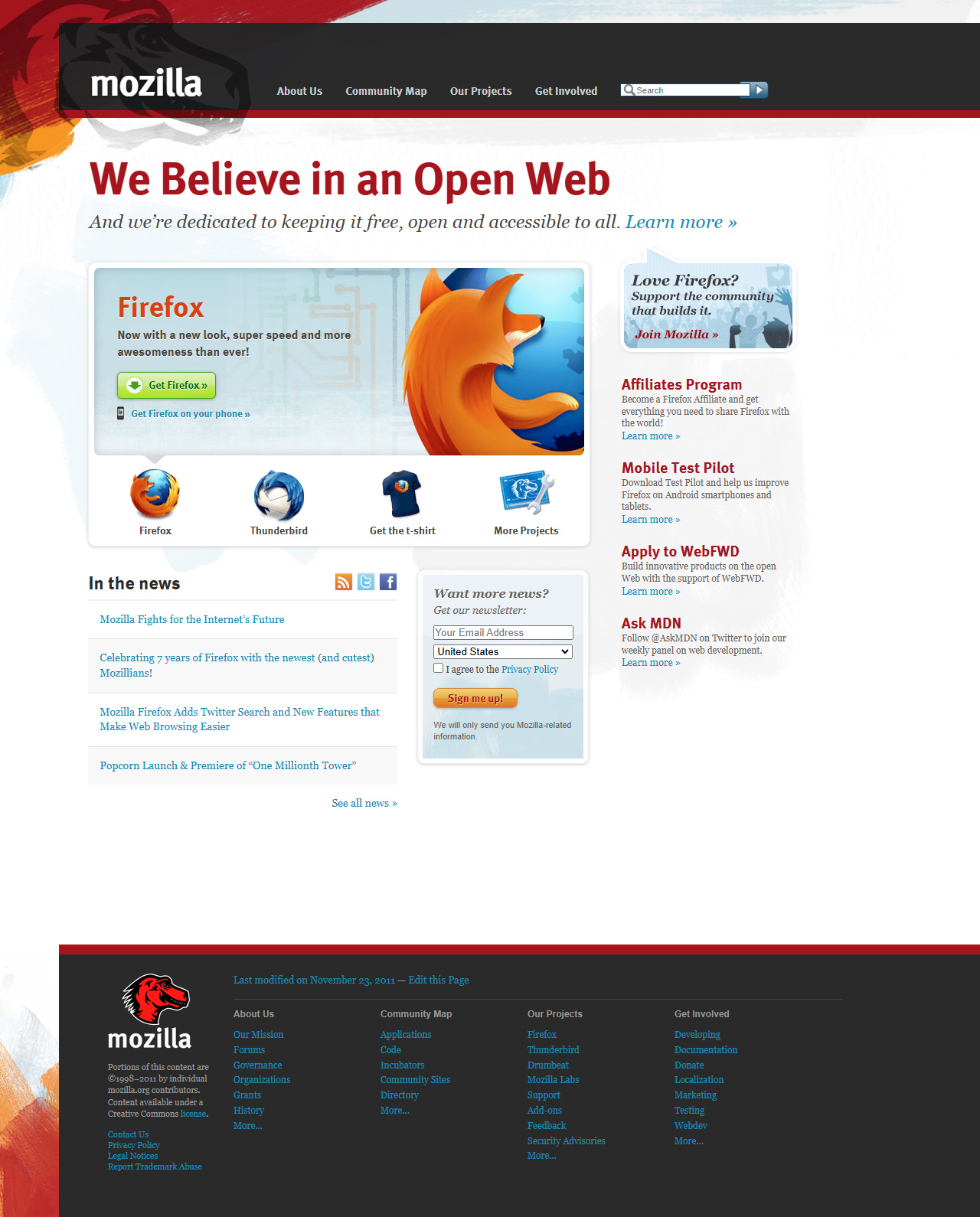 Mozilla.org website in 2011