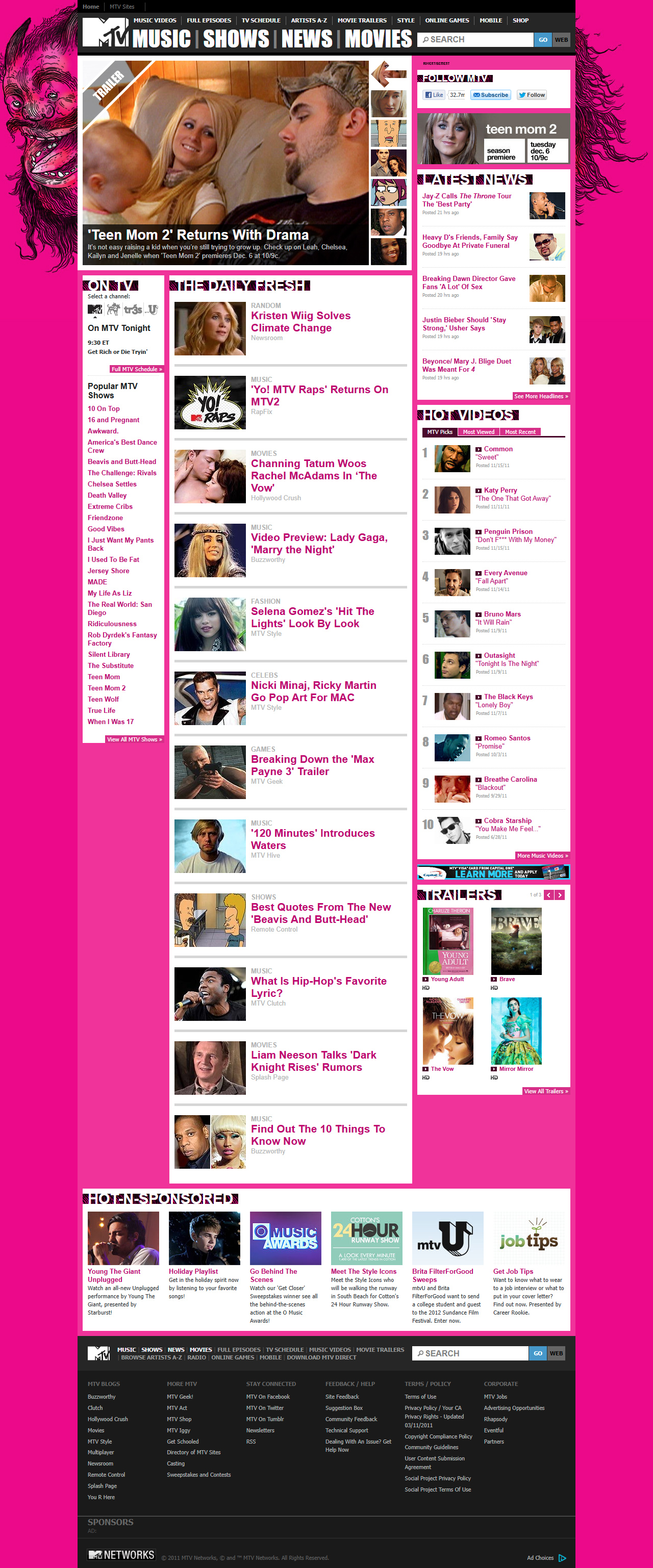MTV website in 2011