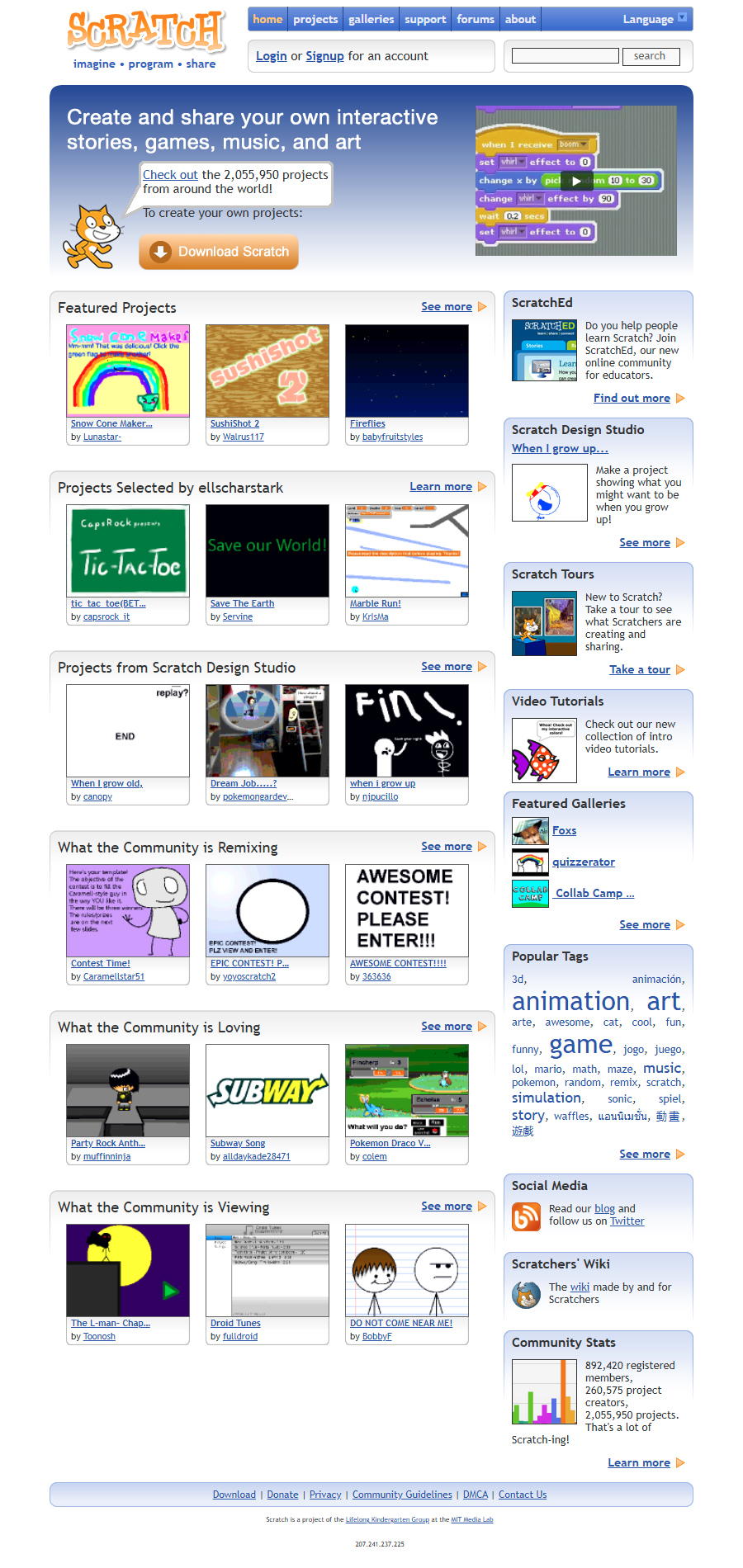 Scratch website in 2011