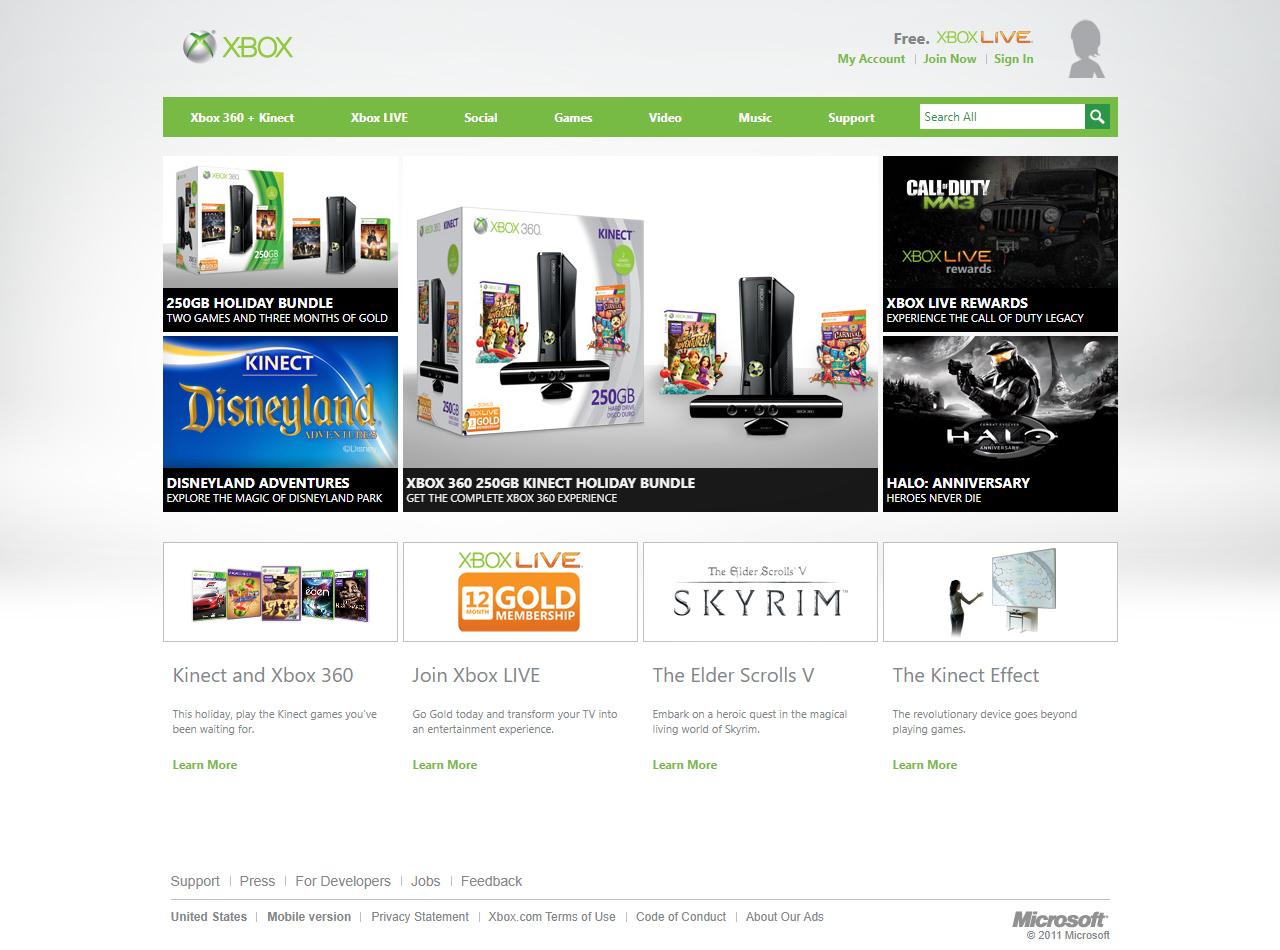 Xbox website in 2011