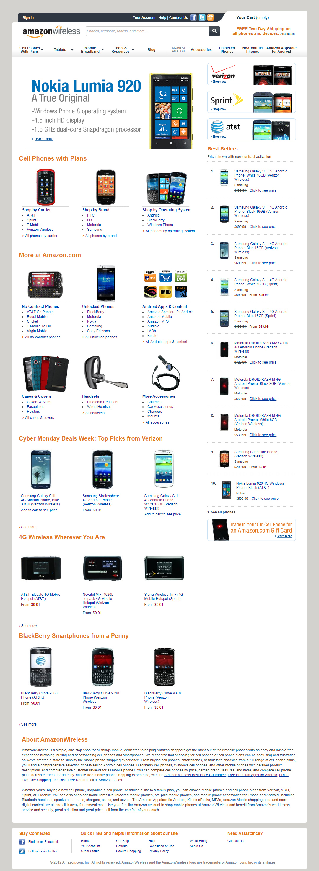 AmazonWireless website in 2012
