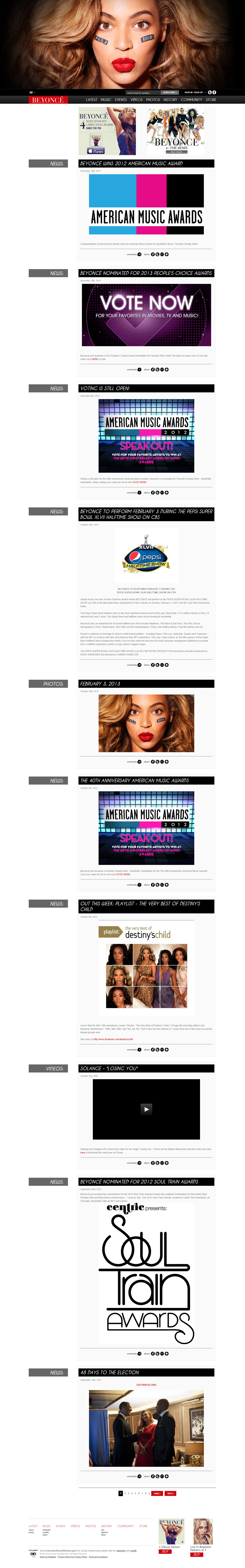 Beyoncé website in 2012