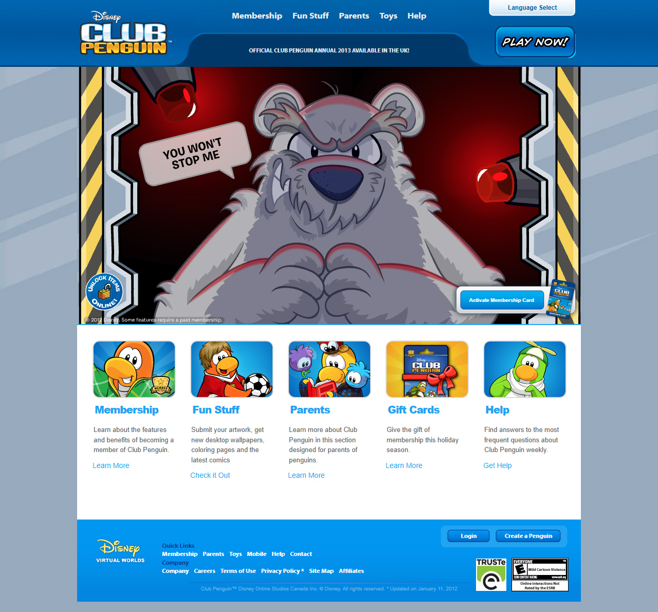 Club Penguin website in 2012
