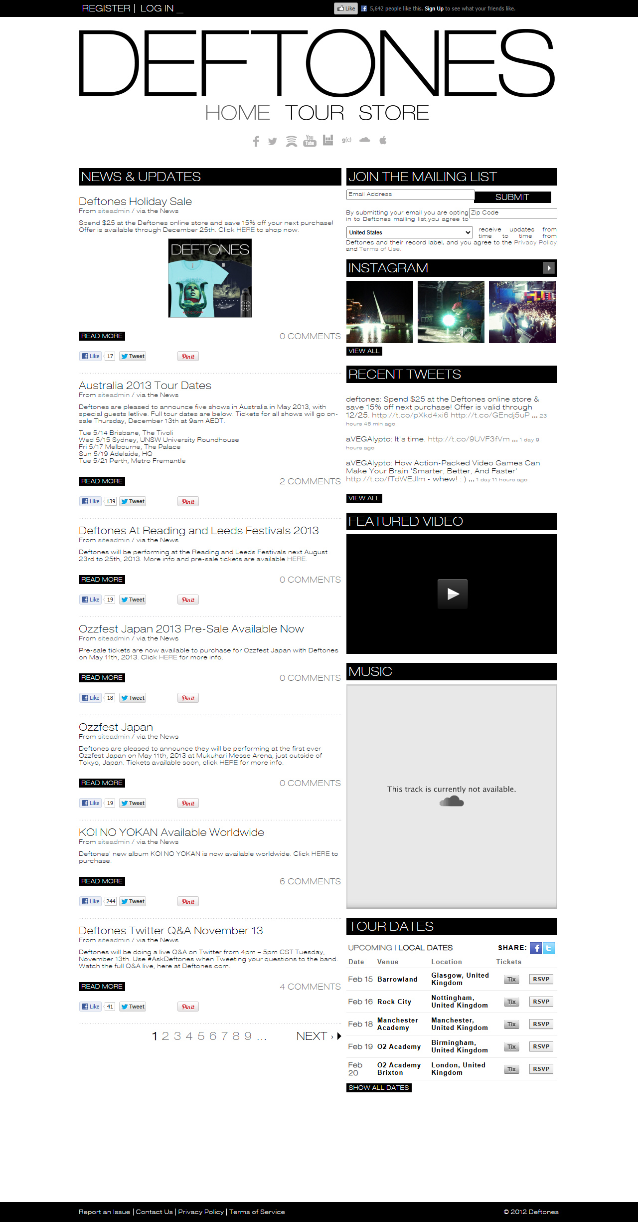 Deftones website in 2012