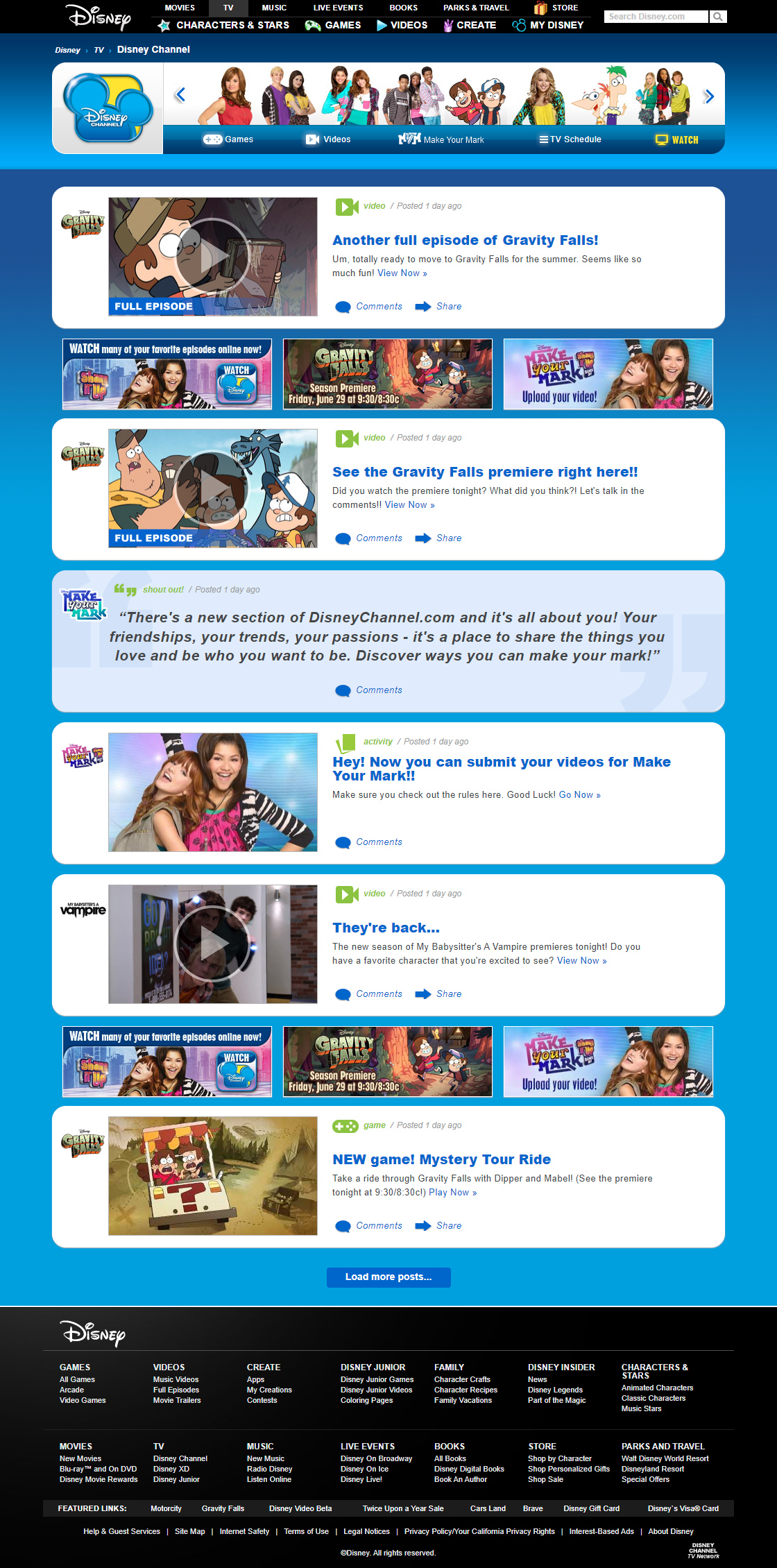 Disney Channel website in 2012