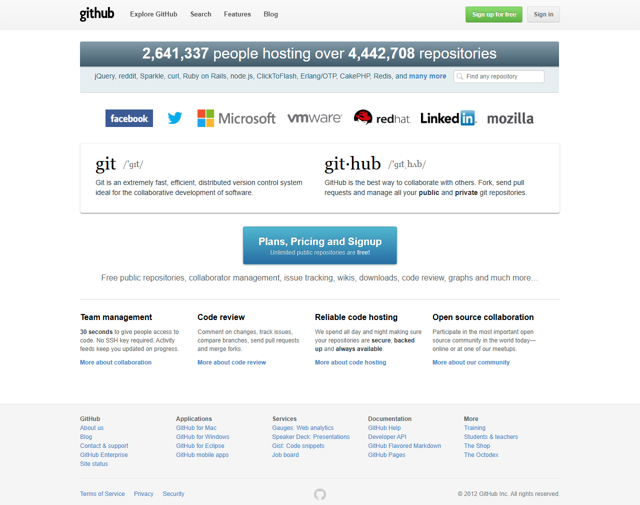 GitHub website in 2012