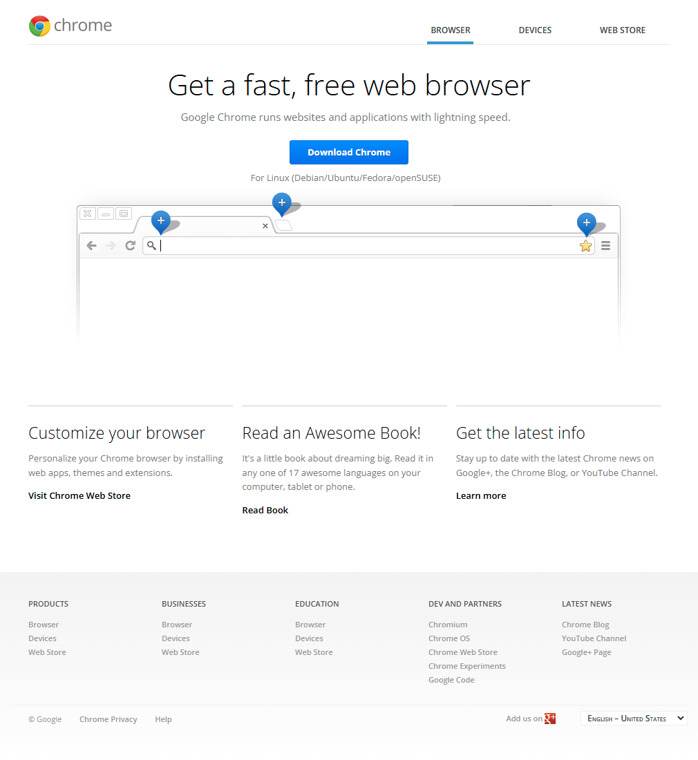 Google Chrome website in 2012