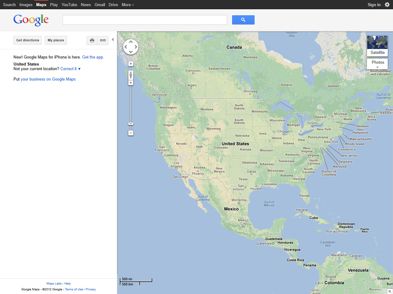 Google Maps website in 2012