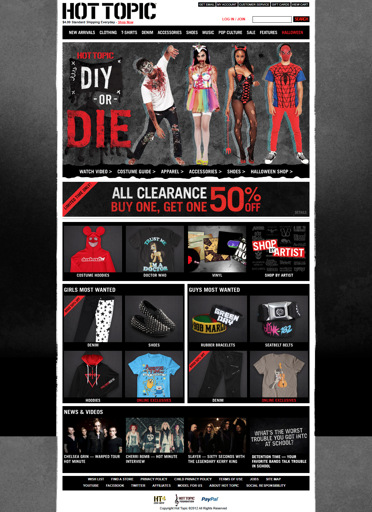 Hot Topic website in 2012