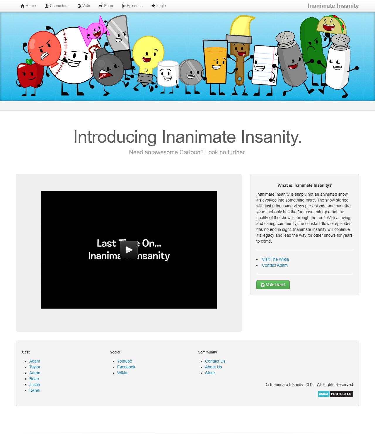 Inanimate Insanity website in 2012