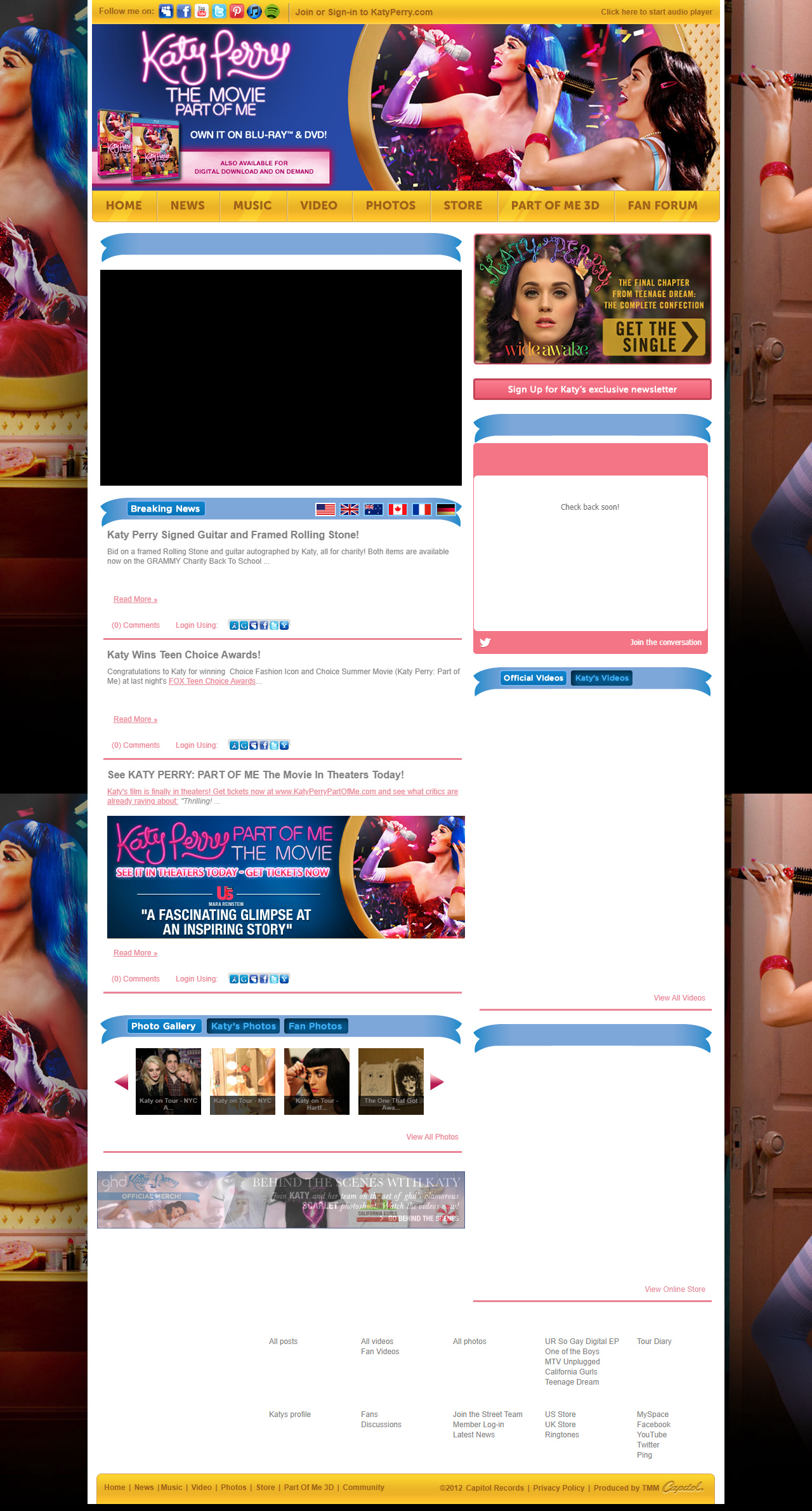 Katy Perry website in 2012