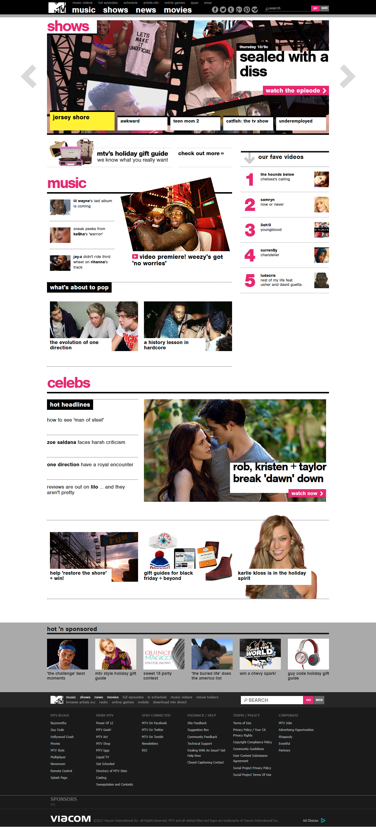 MTV website in 2012